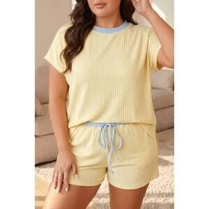 NEW DEAR LOVER ribbed color block trim drawstring shorts 2-piece set - plus in y